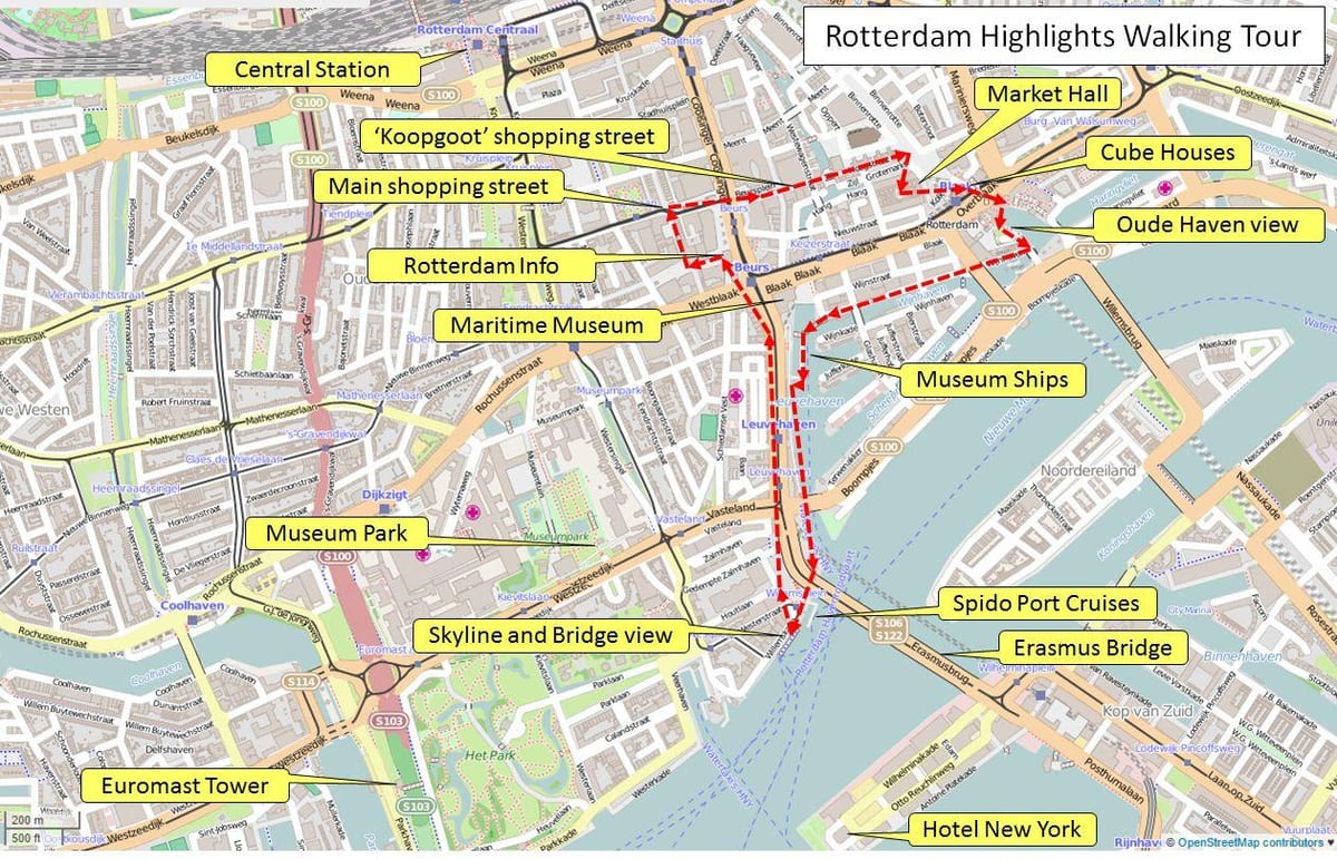 Zemljevid Rotterdam sprehod