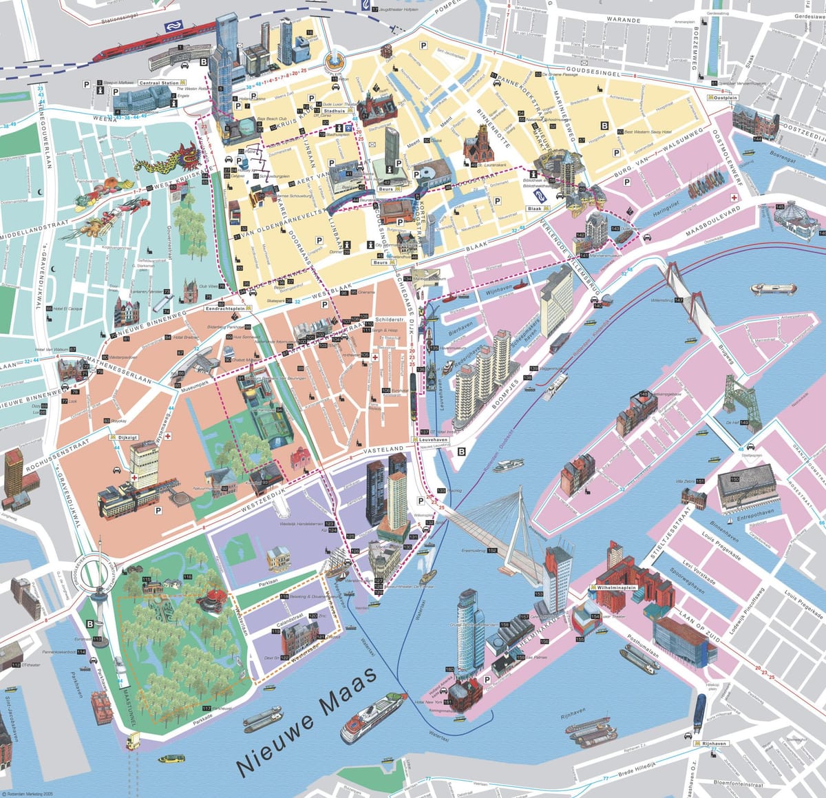 Zemljevid Rotterdam turističnih znamenitosti.